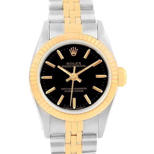 Photo of Rolex Oyster Perpetual Steel Yellow Gold Black Dial Ladies Watch 67193