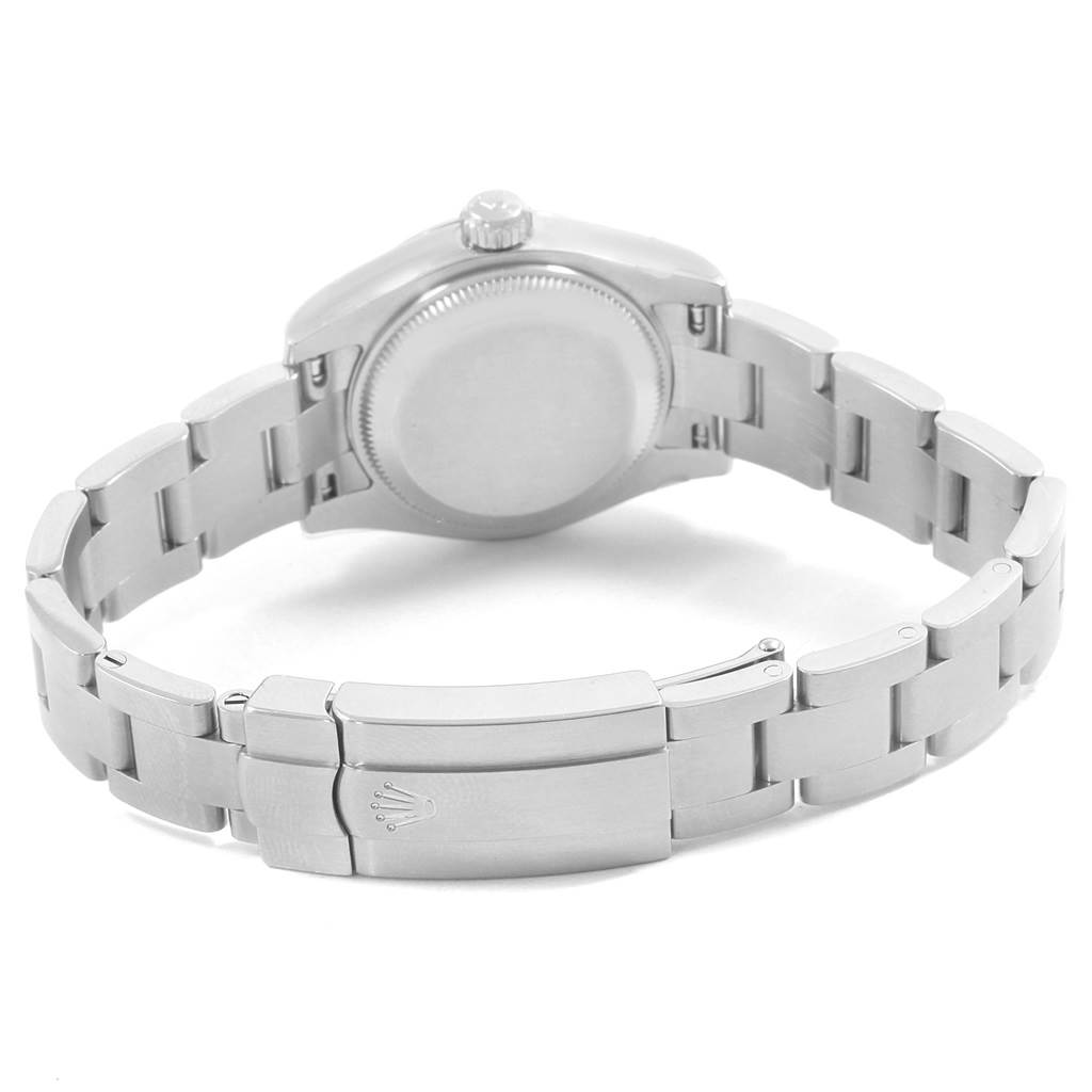 This image shows the back view of a Rolex Oyster Perpetual 176200 Women's Stainless Steel Silver Dial 176200 Women's Stainless Steel Silver Dial watch, focusing on the bracelet and clasp.