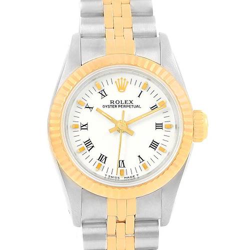 Photo of Rolex Oyster Perpetual Steel Yellow Gold Fluted Bezel Ladies Watch 67193
