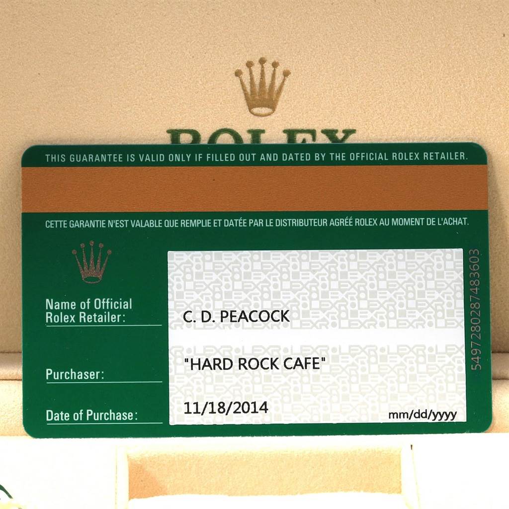 The image shows a guarantee card for the Rolex Oyster Perpetual 176200 Women
s Stainless Steel White Dial 176200 Women
s Stainless Steel White Dial model, including retailer and purchase date details.