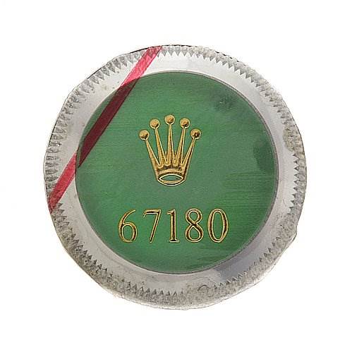 The image displays the back of a Rolex Oyster Perpetual 67180 Women's Stainless Steel Black Dial 67180 Women's Stainless Steel Black Dial watch, showing the brand's logo and model number 67180.