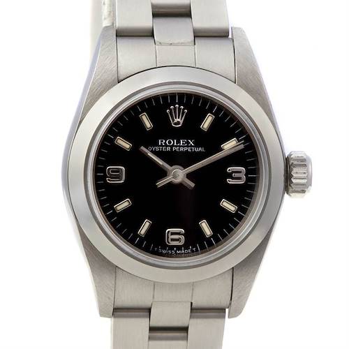 Photo of Rolex Oyster Perpetual Ladies Ss Watch Black Dial 67180