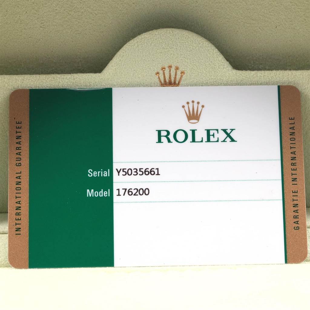 This image shows the International Guarantee card for a Rolex Oyster Perpetual 176200 Women's Stainless Steel Silver Dial 176200 Women's Stainless Steel Silver Dial model 176200.