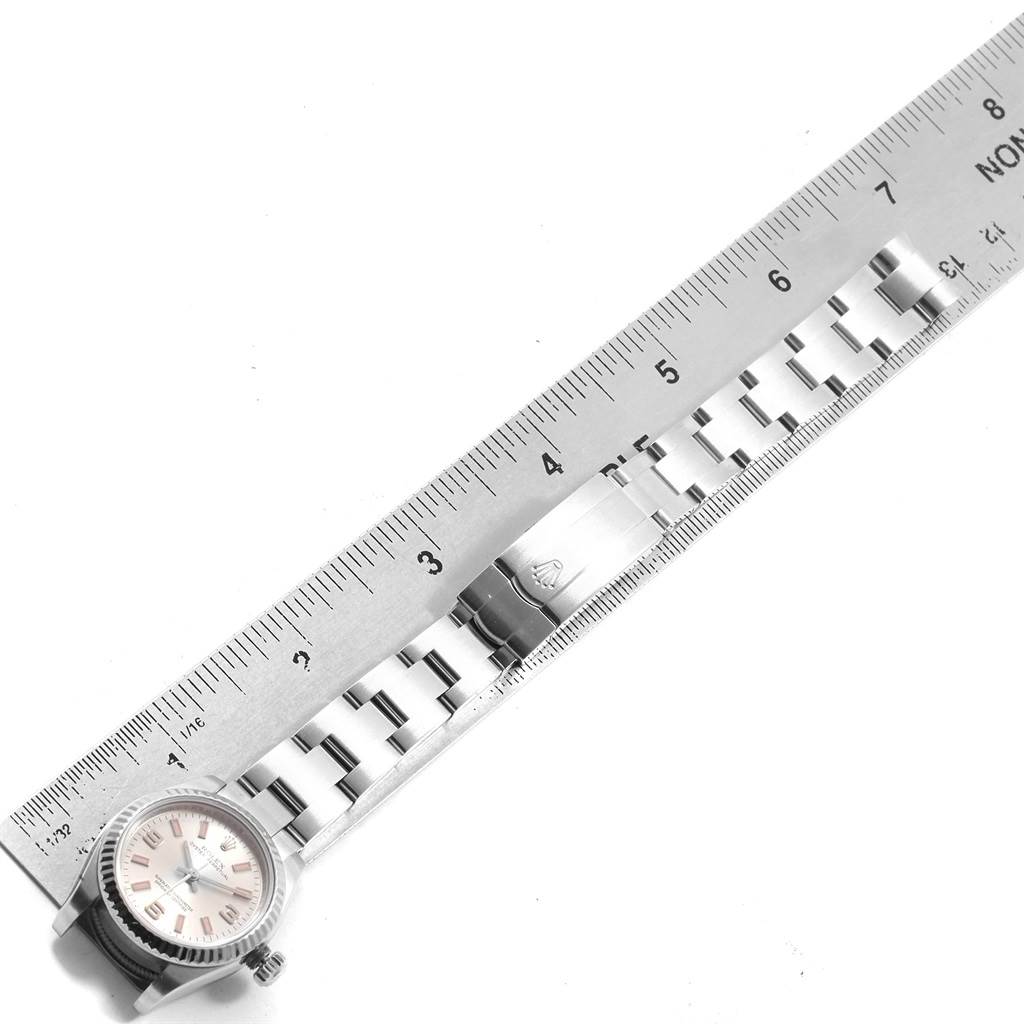 The image shows the Rolex Oyster Perpetual 176234 Women's Stainless Steel  176234 Women's Stainless Steel  watch face and band measured alongside a ruler.