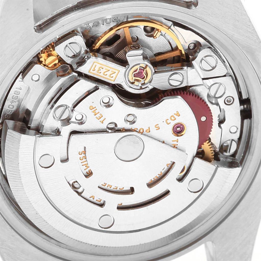 This image shows the intricate internal mechanism of a Rolex Oyster Perpetual 176234 Women's Stainless Steel  176234 Women's Stainless Steel  watch viewed from the back.