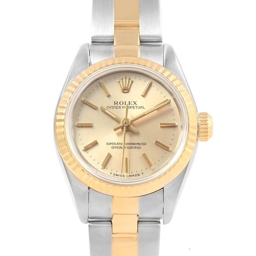Rolex Oyster Perpetual Steel Yellow Gold Silver Dial Ladies Watch 67193 SwissWatchExpo