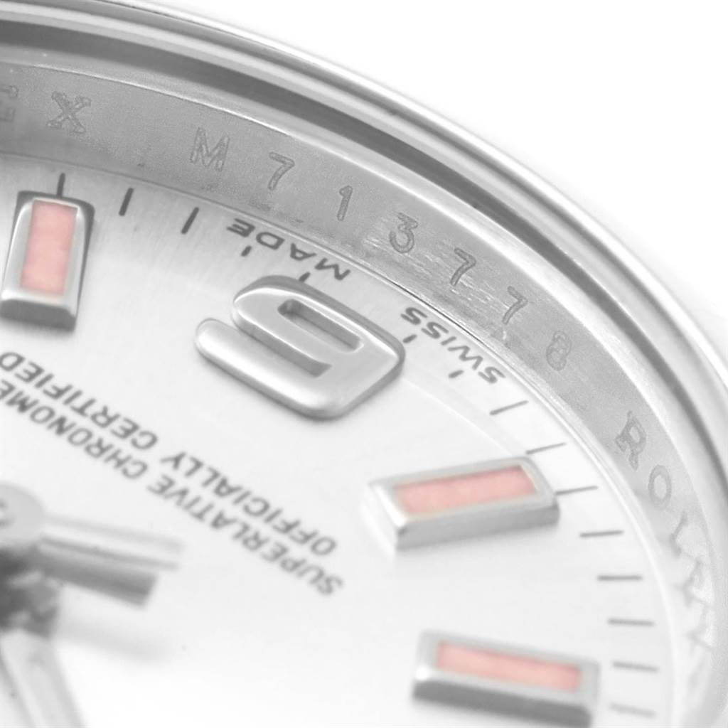 The image shows a close-up of the dial and bezel, featuring part of the 6 o'clock numeral and the "Swiss Made" marking of the Rolex Oyster Perpetual 176200 Women's Stainless Steel Silver Dial 176200 Women's Stainless Steel Silver Dial watch.
