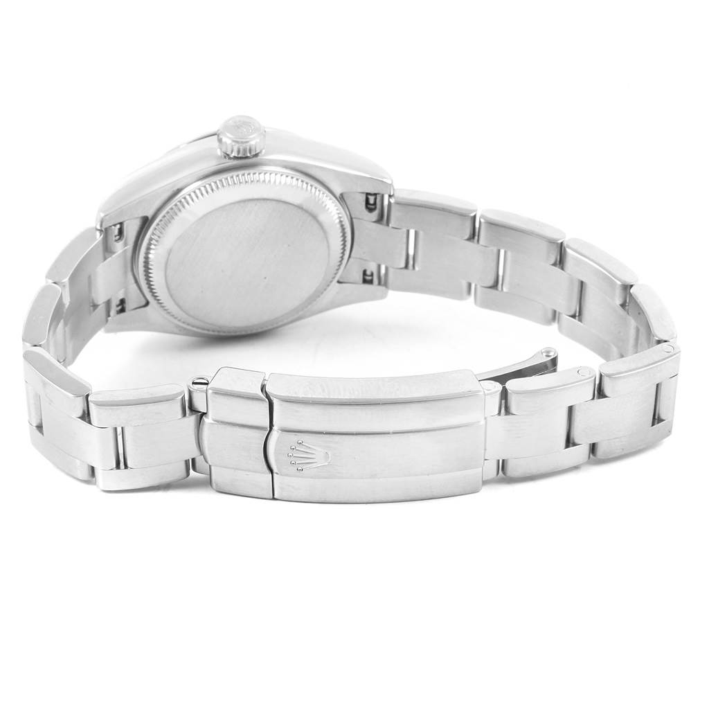 This image shows the back and bracelet clasp of a Rolex Oyster Perpetual 176200 Women
s Stainless Steel Silver Dial 176200 Women
s Stainless Steel Silver Dial watch.