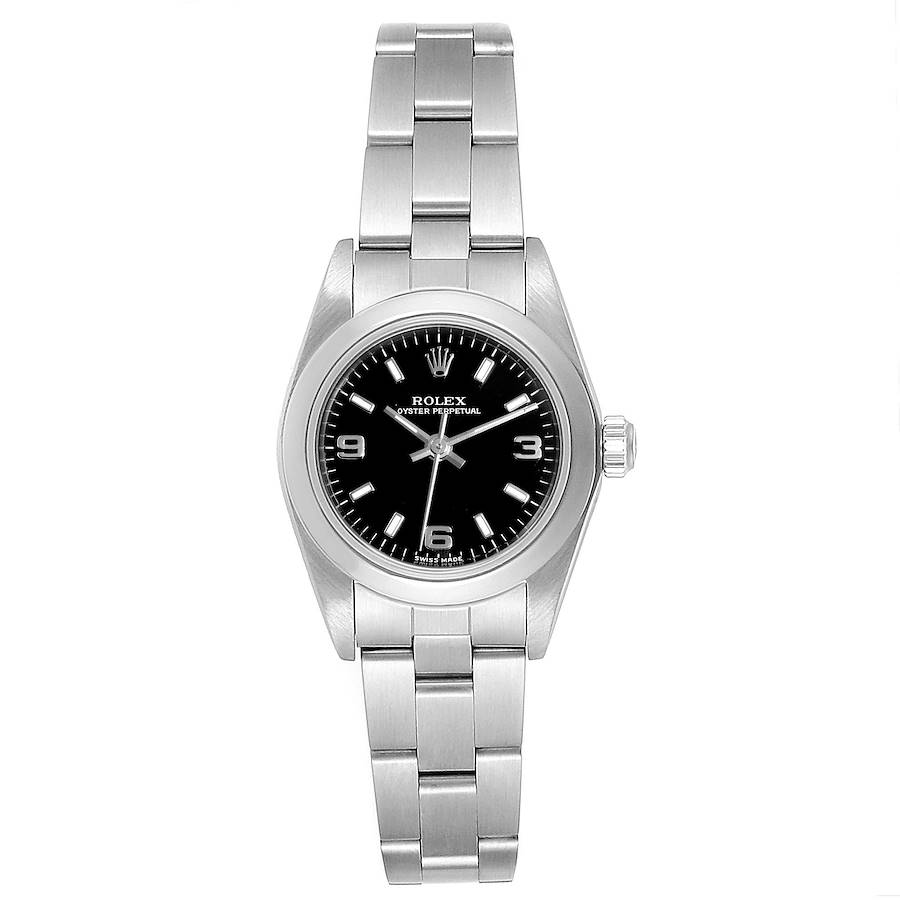 Rolex Oyster Perpetual Black Dial Oyster Bracelet Ladies Watch 76080 SwissWatchExpo