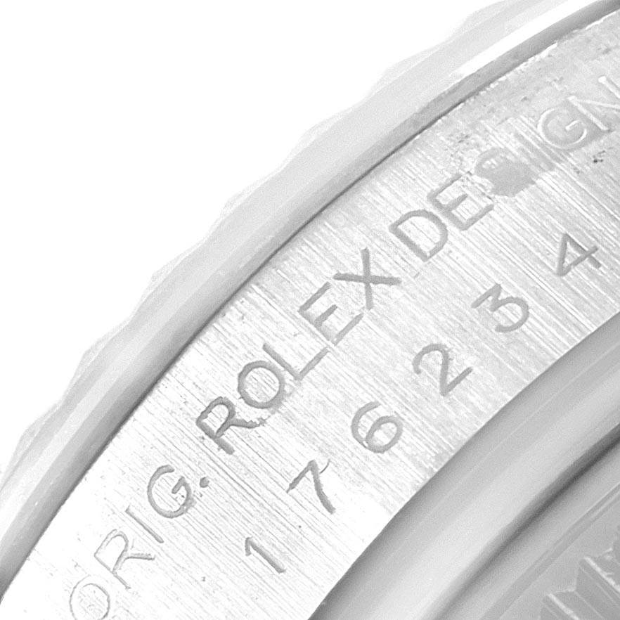 This close-up image shows the engraved bezel of a Rolex Oyster Perpetual 176234 Women
s Stainless Steel Pink Dial 176234 Women
s Stainless Steel Pink Dial watch.