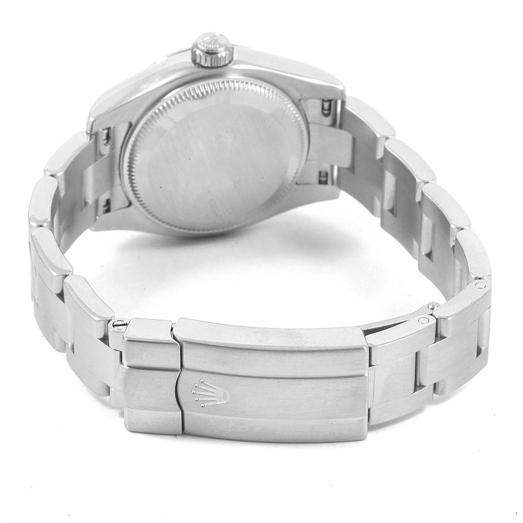 The image shows the back case, crown, and bracelet clasp of a Rolex Oyster Perpetual 176234 Women's Stainless Steel Silver Dial 176234 Women's Stainless Steel Silver Dial watch, viewed from the rear.