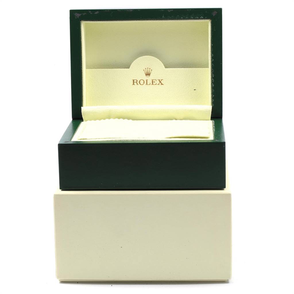 This image shows the open box of an Oyster Perpetual Rolex watch.
