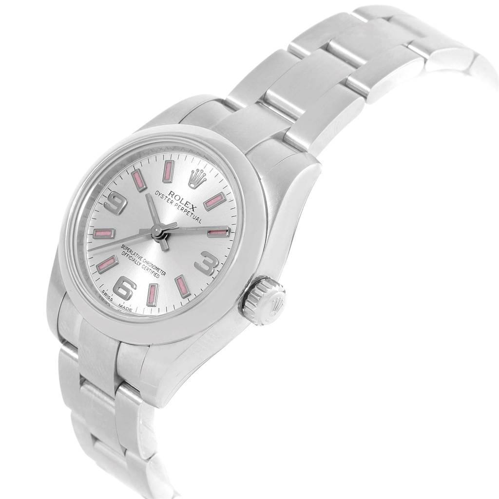 The image shows a Rolex Oyster Perpetual 176200 Women
s Stainless Steel Silver Dial 176200 Women
s Stainless Steel Silver Dial watch at a slight angle, displaying its face, crown, and part of its bracelet.