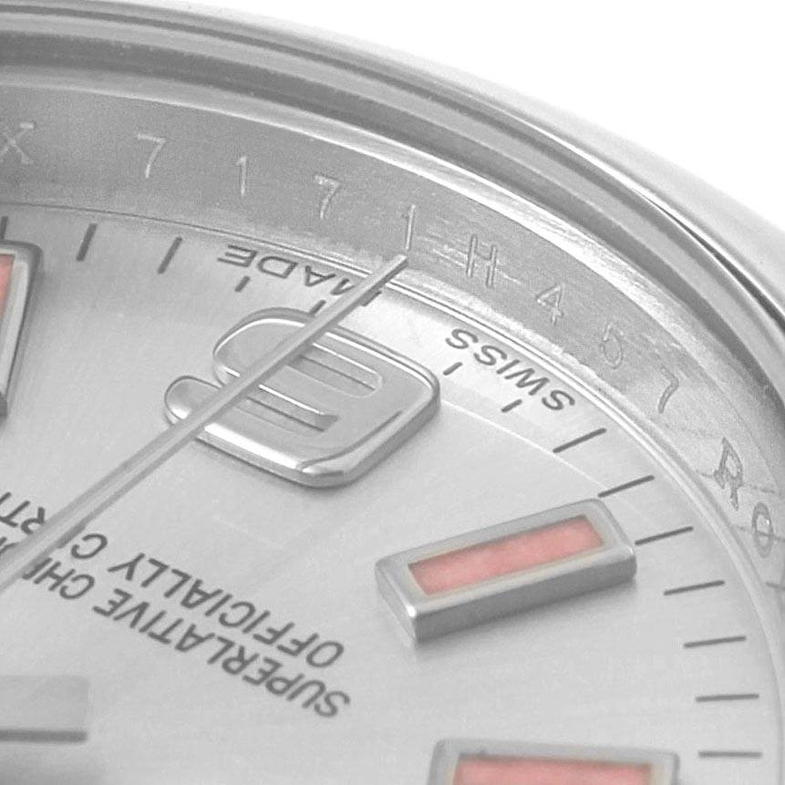 The image shows a close-up of the dial of a Rolex Oyster Perpetual 176200 Women
s Stainless Steel Silver Dial 176200 Women
s Stainless Steel Silver Dial, including the 9 o
clock marker and "Swiss Made" labeling.