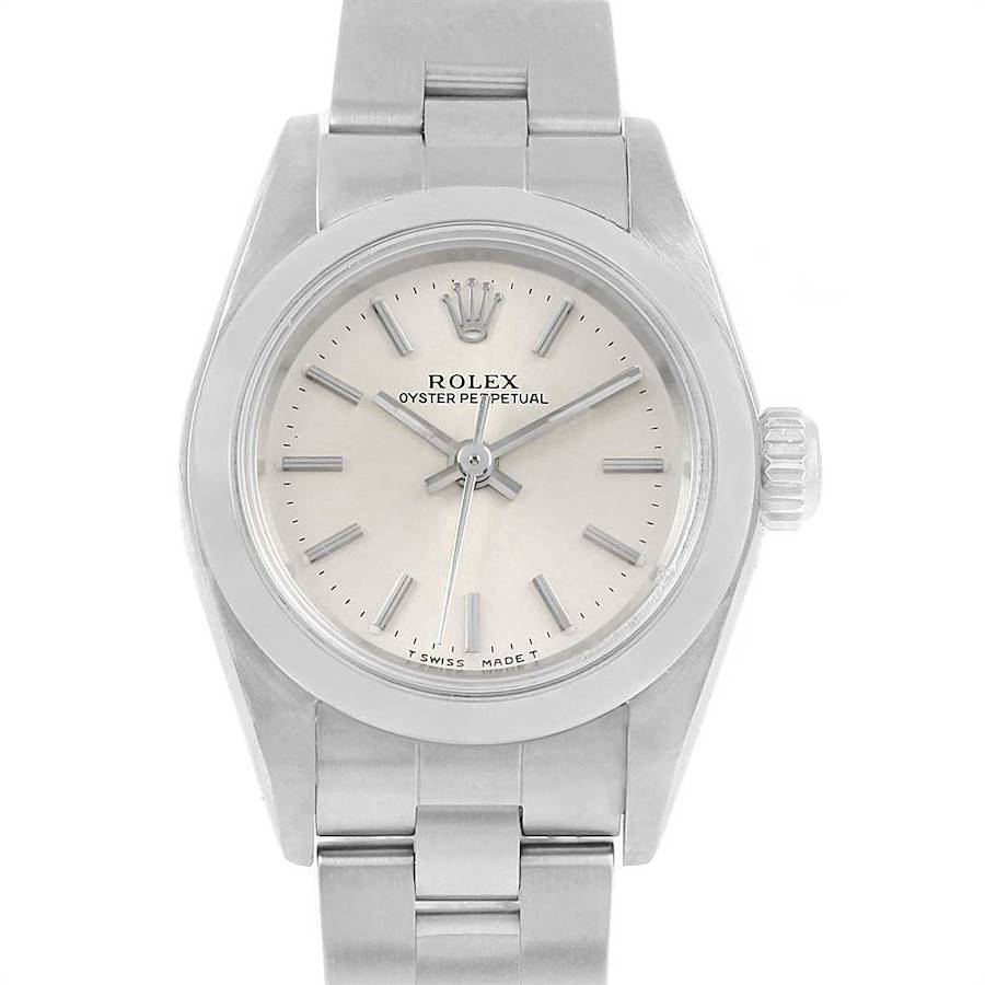 Rolex Oyster Perpetual Nondate Steel Silver Dial Ladies Watch 67180 SwissWatchExpo