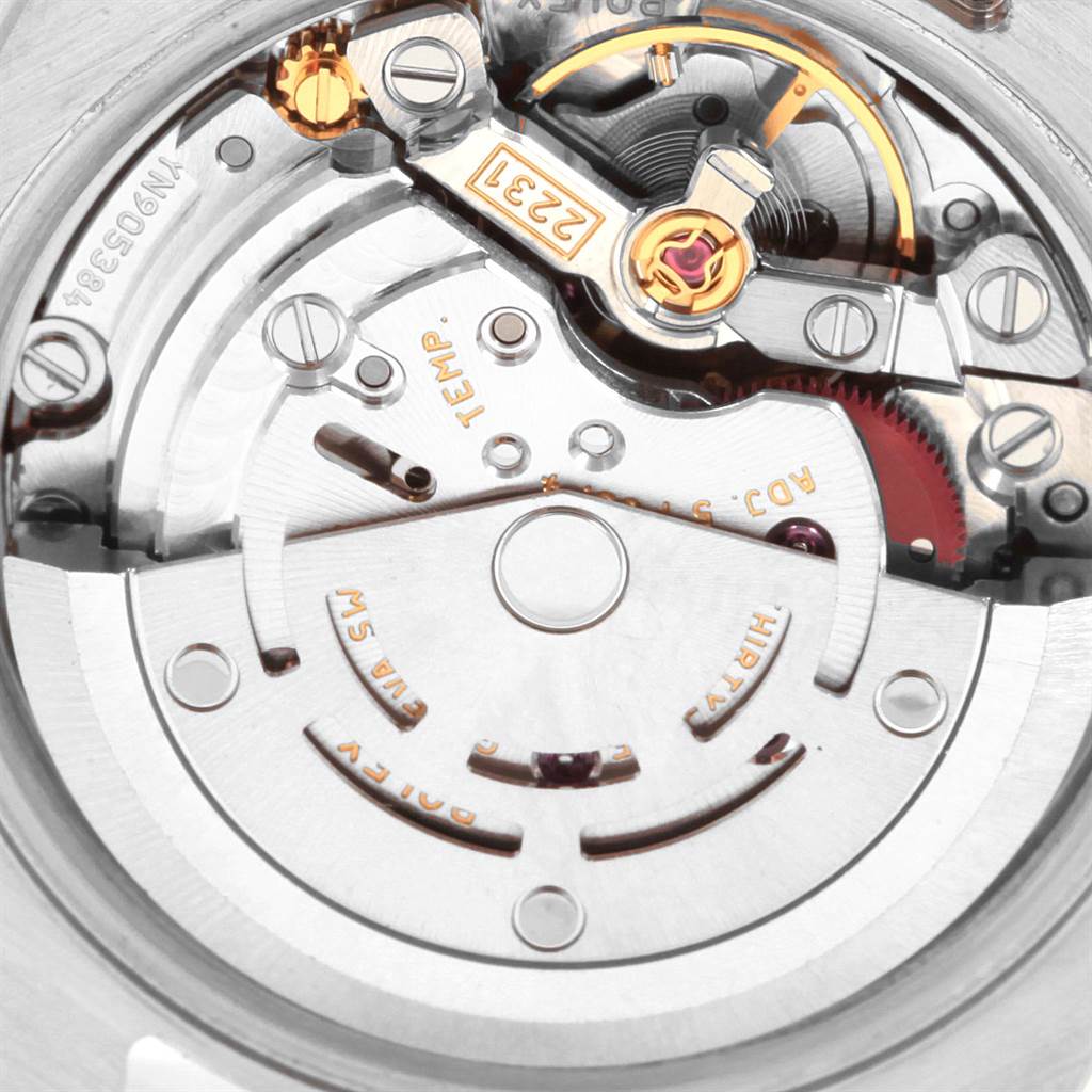 The image shows an internal view of the movement mechanism of a Rolex Oyster Perpetual 176200 Women's Stainless Steel Pink Dial 176200 Women's Stainless Steel Pink Dial watch.