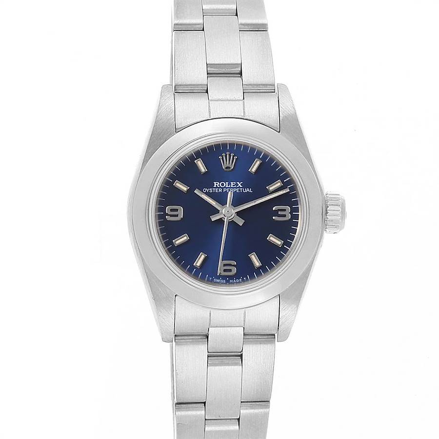 Rolex Oyster Perpetual Nondate Steel Blue Dial Ladies Watch 67180 SwissWatchExpo