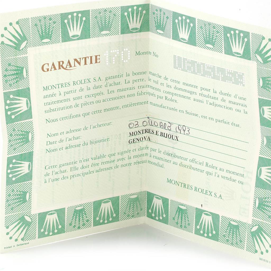 This image shows a warranty card for the Oyster Perpetual model by Rolex.