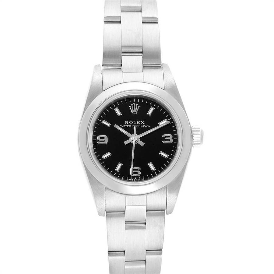 Rolex Non-Date Black Dial Automatic Steel Ladies Watch 76080 SwissWatchExpo