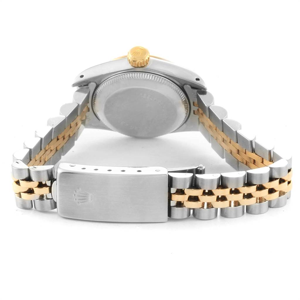 The image shows the back view of a Rolex Oyster Perpetual 67193 Women's Steel and Gold (two tone) Champagne Dial 67193 Women's Steel and Gold (two tone) Champagne Dial watch, focusing on the bracelet and clasp.