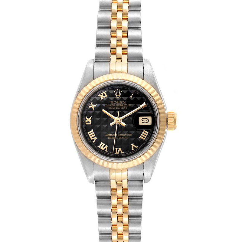 Rolex Datejust 26 Steel Yellow Gold Black Pyramid Dial Ladies Watch 69173 SwissWatchExpo
