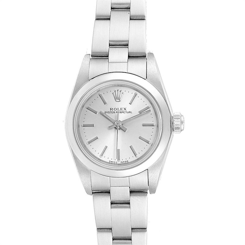Rolex Oyster Perpetual 24 Nondate Silver Dial Ladies Watch 76080 Papers SwissWatchExpo