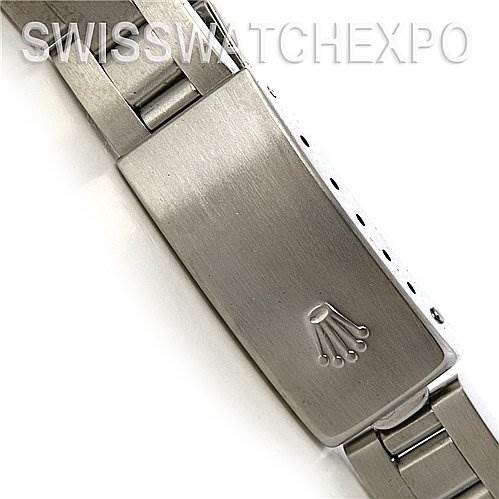 The image shows a close-up angle of the clasp and part of the bracelet on a Rolex Oyster Perpetual 76080 Women's Stainless Steel White Dial 76080 Women's Stainless Steel White Dial watch.