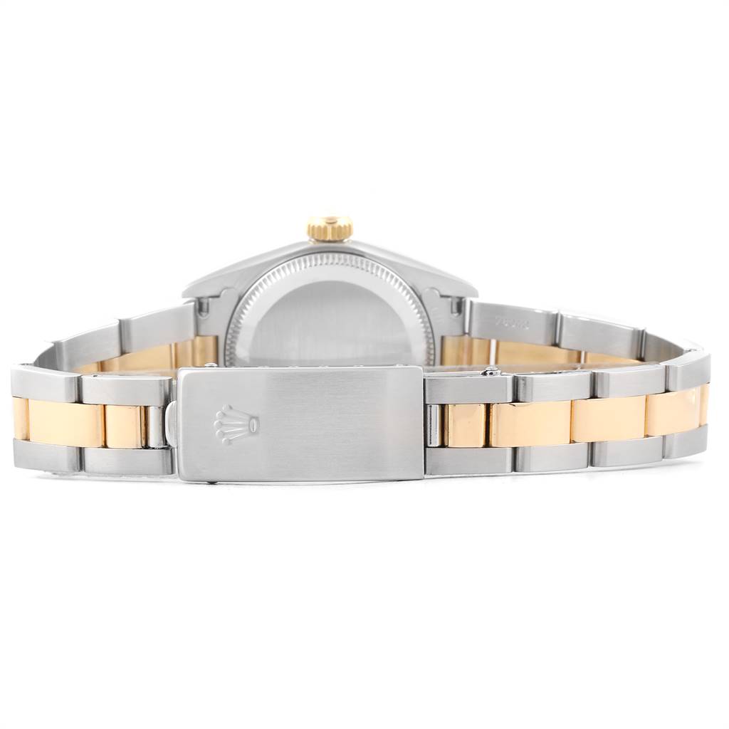 The image shows the back view of a Rolex Oyster Perpetual 67183 Women's Steel and Gold (two tone) Silver Dial 67183 Women's Steel and Gold (two tone) Silver Dial watch, focusing on the bracelet and clasp.