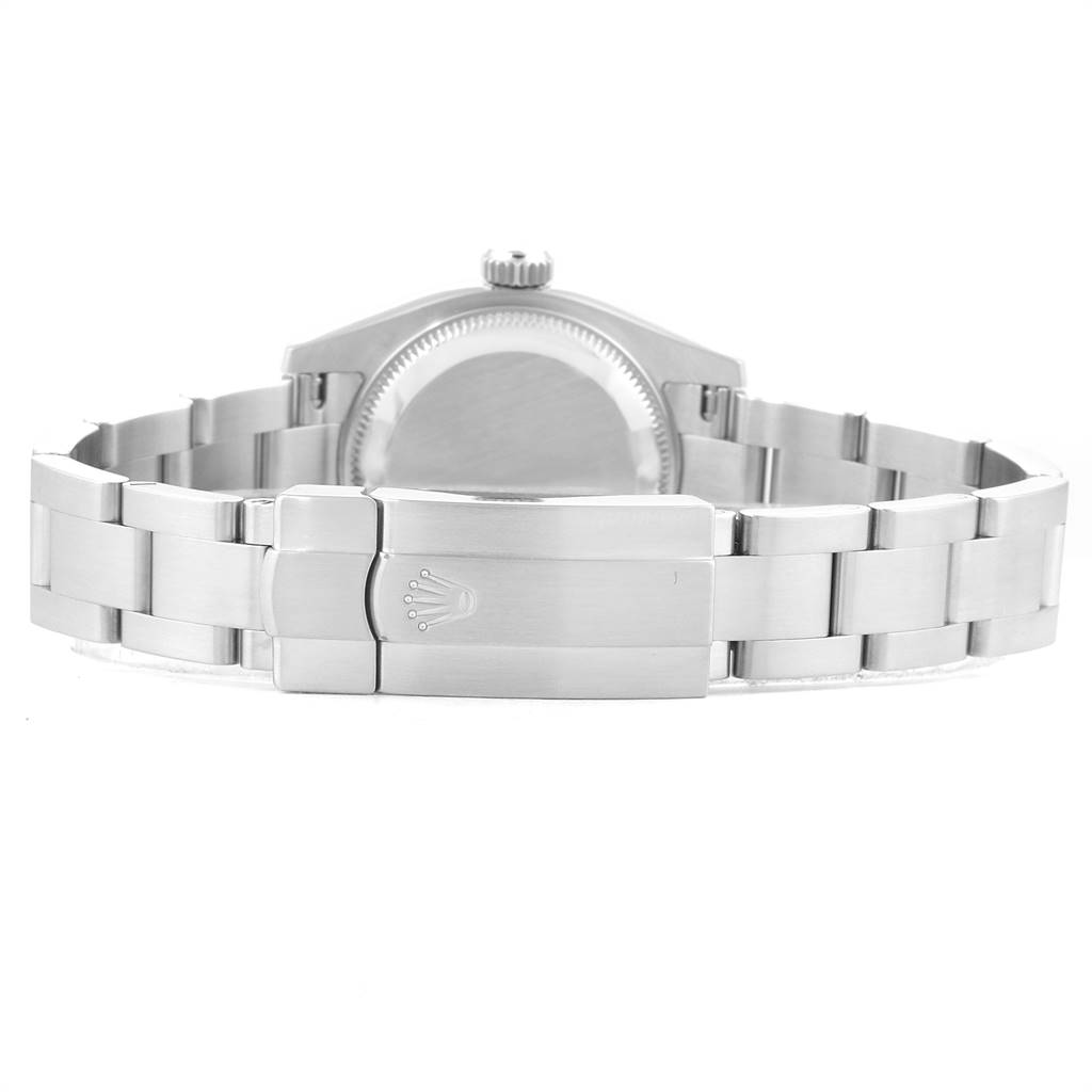The image shows the backside of a Rolex Oyster Perpetual 176200 Women's Stainless Steel Silver Dial 176200 Women's Stainless Steel Silver Dial watch, focusing on the clasp and bracelet.