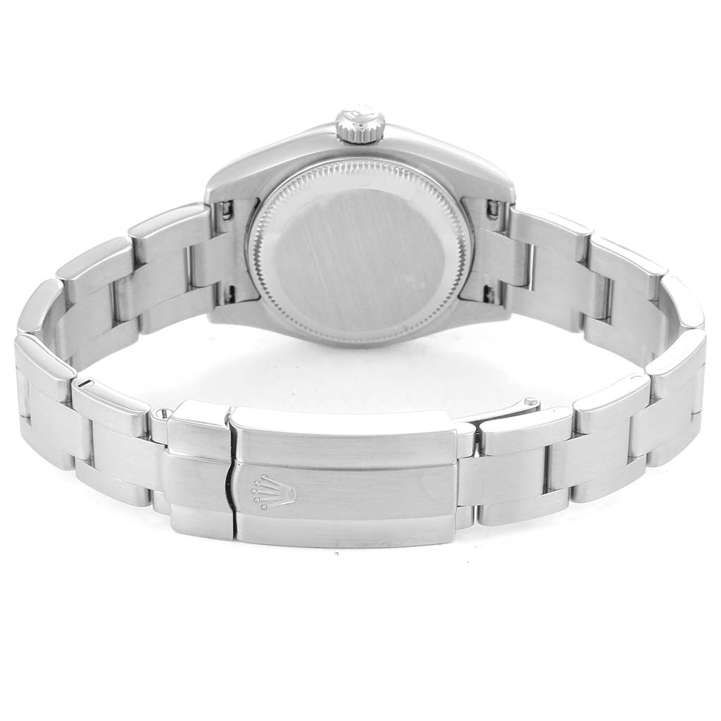 The image shows the back view of the Rolex Oyster Perpetual 176234 Women's Stainless Steel Silver Dial 176234 Women's Stainless Steel Silver Dial watch, including the case back and bracelet with the clasp.