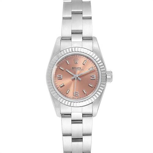 Photo of Rolex Non-Date Steel 18k White Gold Salmon Dial Ladies Watch 67194