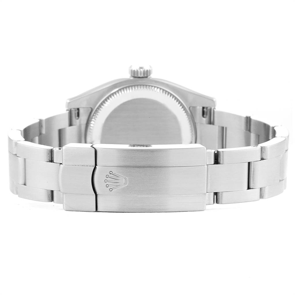 The image shows the back view of a Rolex Oyster Perpetual 176200 Women's Stainless Steel Black Dial 176200 Women's Stainless Steel Black Dial watch, focusing on the clasp and bracelet.