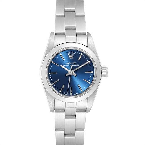 Photo of Rolex Oyster Perpetual Nondate Ladies Steel Blue Dial Watch 67180