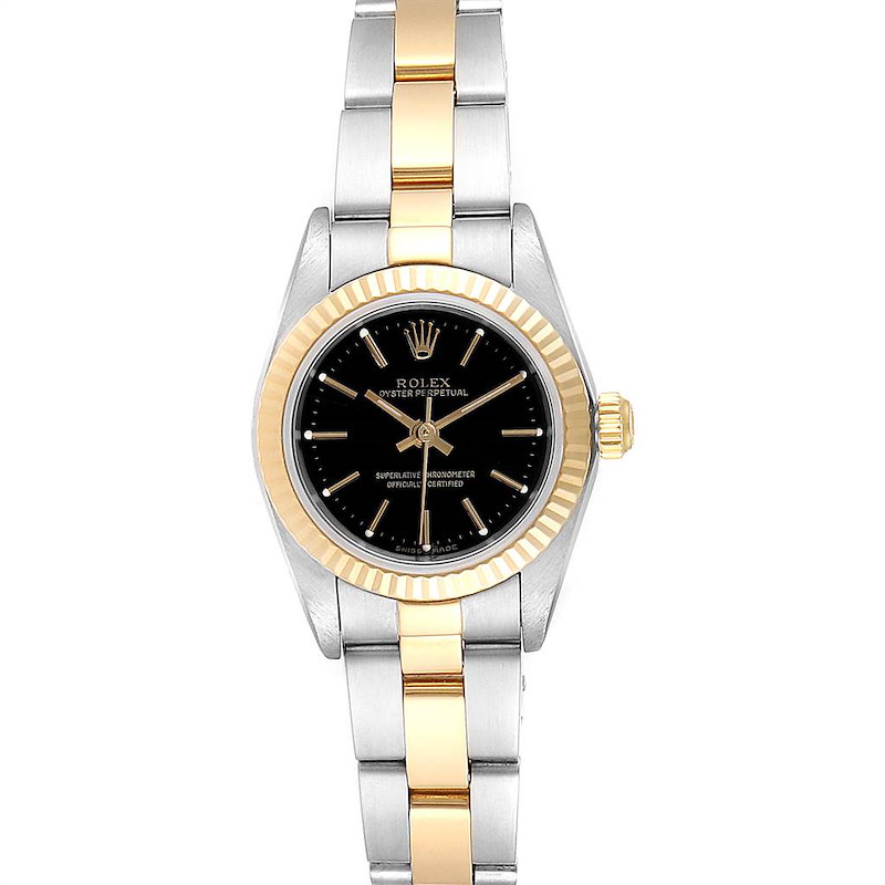 Rolex Oyster Perpetual Black Dial Steel Yellow Gold Ladies Watch 76193 SwissWatchExpo