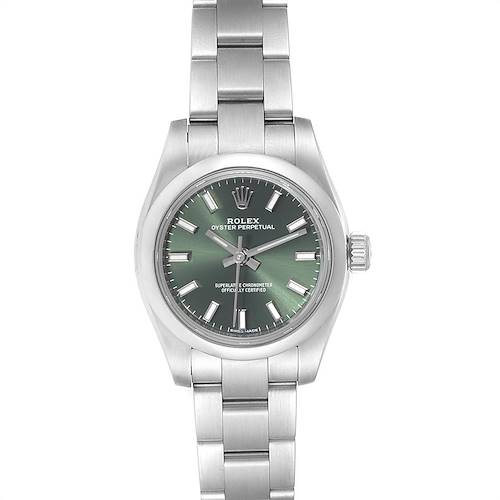 Women's Pre-Owned Stainless Steel Green Dress Rolex Oyster Perpetual ...