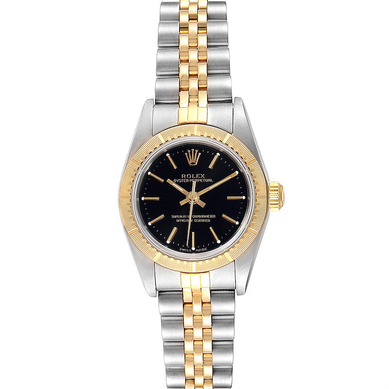 Rolex Oyster Perpetual Steel Yellow Gold Black Dial Ladies Watch 76243 SwissWatchExpo