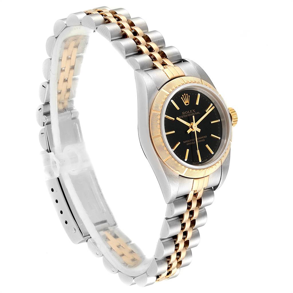 Rolex Oyster Perpetual Steel Yellow Gold Black Dial Ladies Watch 76243 ...