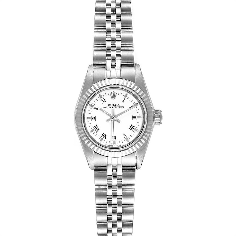 Rolex Oyster Perpetual Steel White Gold Ladies Watch 67194 Box Papers SwissWatchExpo