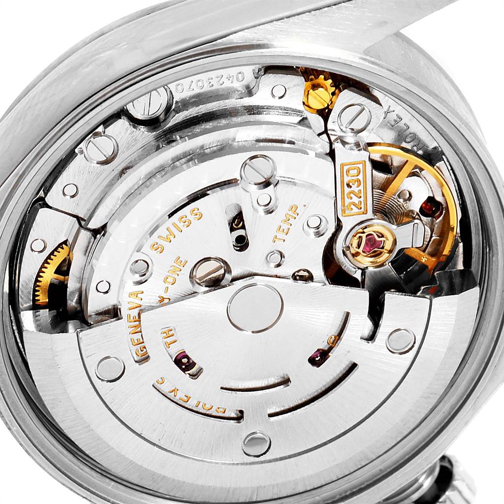 This image shows the internal mechanical movement of a Rolex Oyster Perpetual 76030 Women's Stainless Steel Black Dial 76030 Women's Stainless Steel Black Dial watch from a close-up angle.