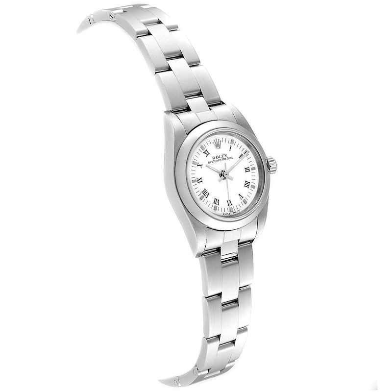 Rolex Oyster Perpetual Nondate White Roman Dial Ladies Watch 76080 SwissWatchExpo