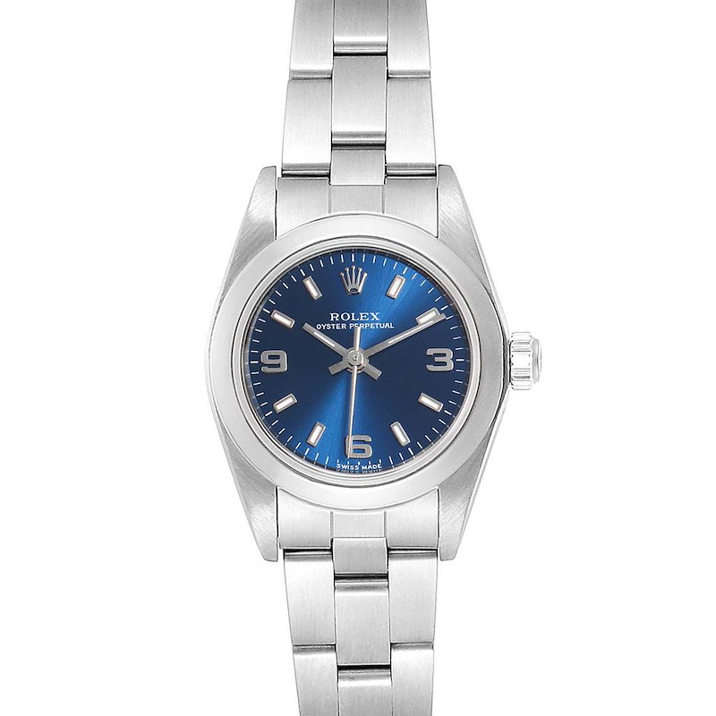 Rolex Oyster Perpetual 24 Blue Dial Ladies Watch 76080 Box Papers SwissWatchExpo