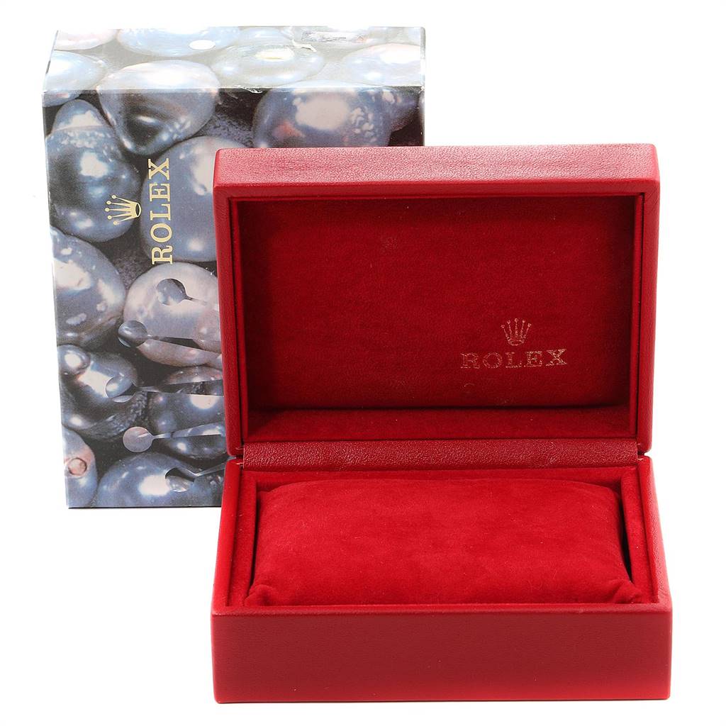 The image shows the open box and packaging for a Rolex Oyster Perpetual 76030 Women's Stainless Steel Pink Dial 76030 Women's Stainless Steel Pink Dial, displaying the brand logo prominently.