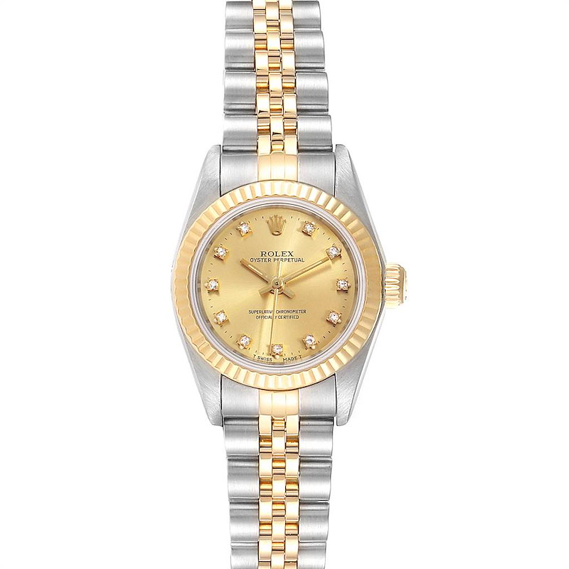 Rolex Oyster Perpetual Steel Yellow Gold Diamond Ladies Watch 67193 SwissWatchExpo