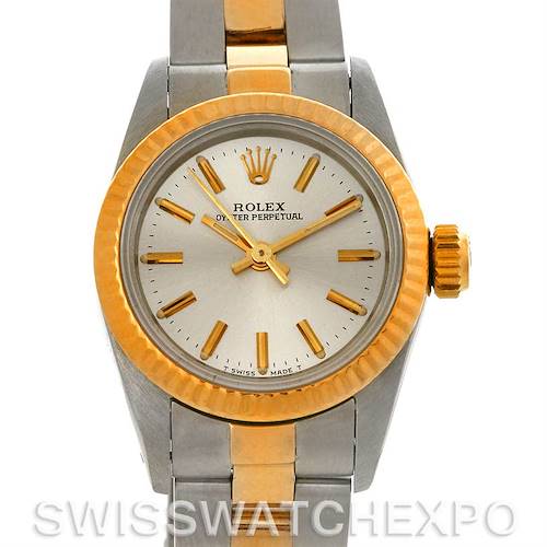 Photo of Rolex Oyster Perpetual Ladies Steel and 18k Yellow Gold Silver Dial 67193