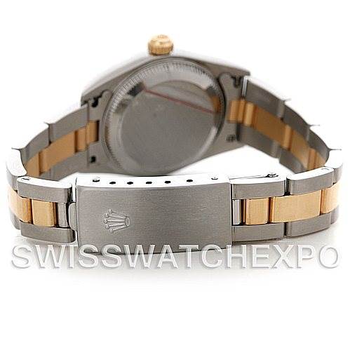 The image shows the back of the Rolex Oyster Perpetual 76183 Women's Steel and Gold (two tone) Silver Dial 76183 Women's Steel and Gold (two tone) Silver Dial watch, focusing on the bracelet and clasp.