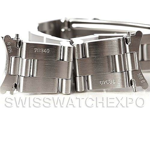 This image shows a close-up of the bracelet links and clasp of a Rolex Oyster Perpetual 67180 Women's Stainless Steel Blue Dial 67180 Women's Stainless Steel Blue Dial watch.