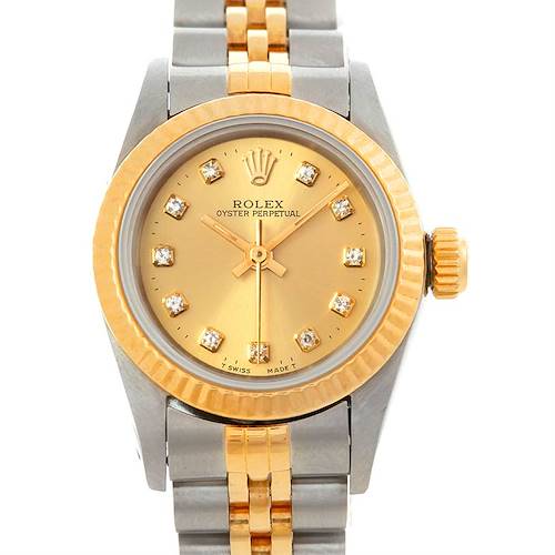 Photo of Rolex Ladies Steel 18k Yellow Gold Diamond Watch 67193