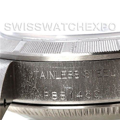 This image shows a close-up angled view of the case back and side of the Rolex Oyster Perpetual 76030 Women's Stainless Steel Blue Dial 76030 Women's Stainless Steel Blue Dial watch, highlighting the stainless steel detail.