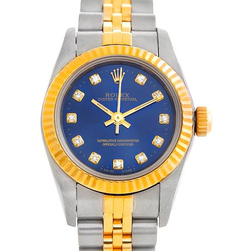 Photo of Rolex Non Date Ladies Steel 18k Yellow Gold Diamond Watch 76193