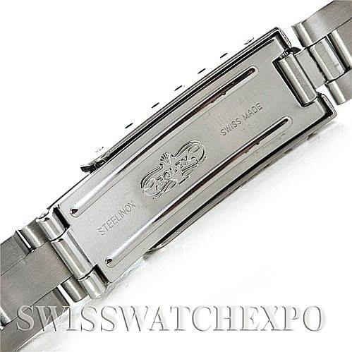 The image shows the clasp and part of the bracelet of the Rolex Oyster Perpetual 76080 Women's Stainless Steel Pink Dial 76080 Women's Stainless Steel Pink Dial watch, viewed from the inside.